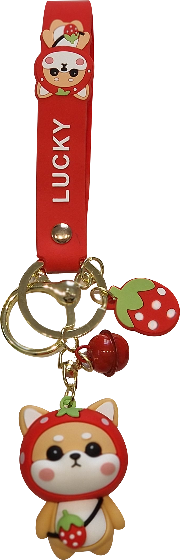 SHIBA KEYCHAIN WITH STRAWBERRY COSTUME